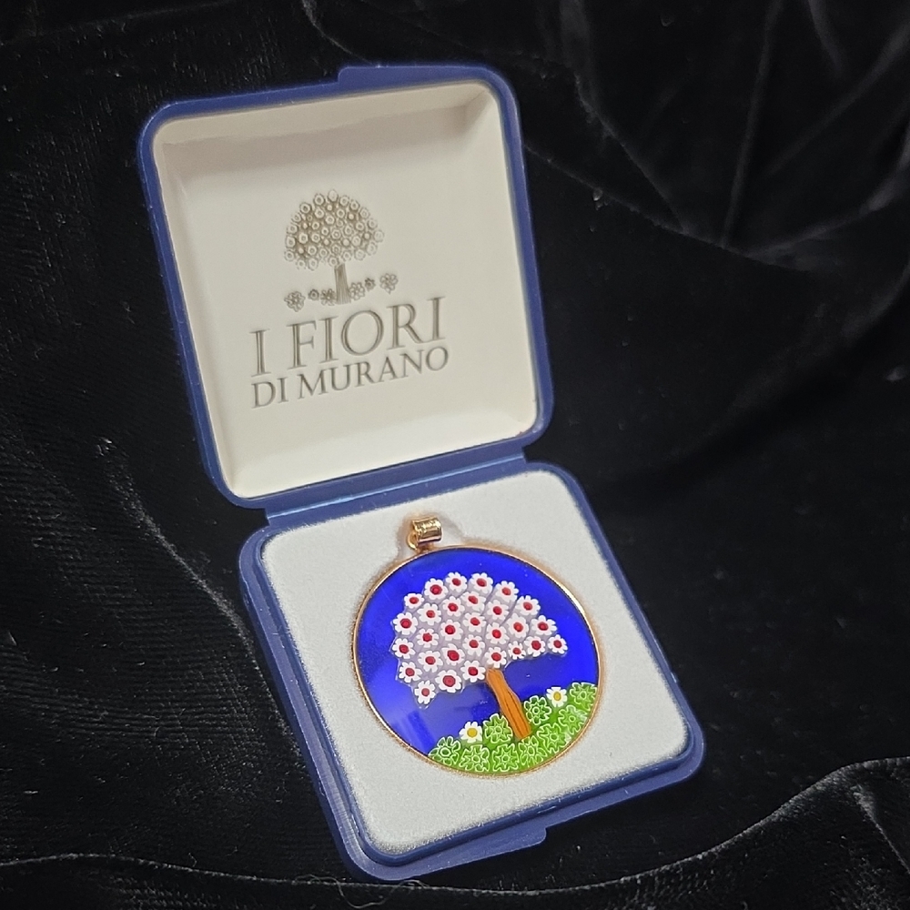 I Fiori di Murano Blue Tree Of Life Pendant, NIB VTG 32 mm